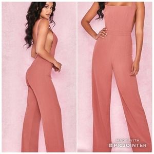 House of CB Abbi Rose Pink Side Boob Overall Jumpsuit